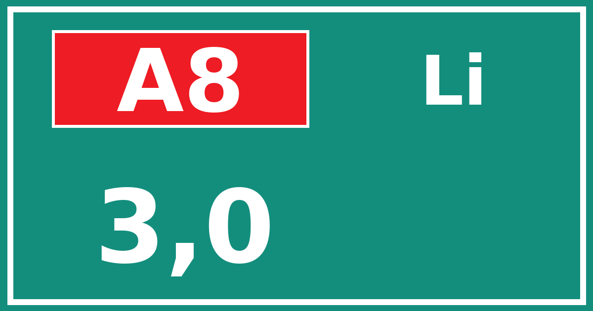 Hectometerbord A8 3,0 zijde Li