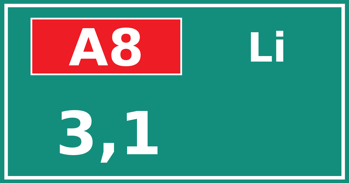 Hectometerbord A8 3,1 zijde Li