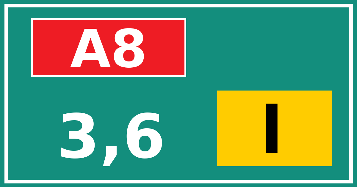 Hectometerbord A8 3,6 letter l