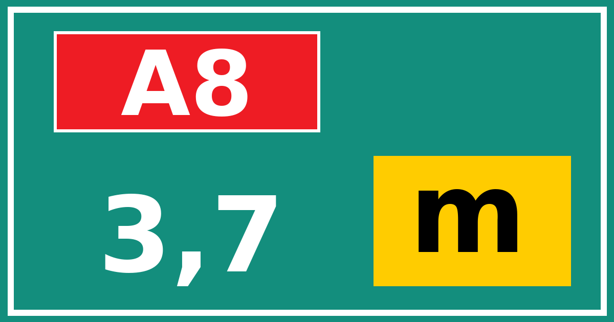 Hectometerbord A8 3,7 letter m