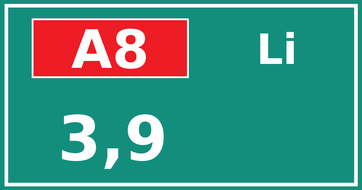 Hectometerbord A8 3,9 zijde Li