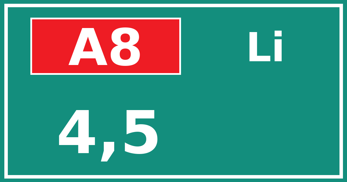 Hectometerbord A8 4,5 zijde Li