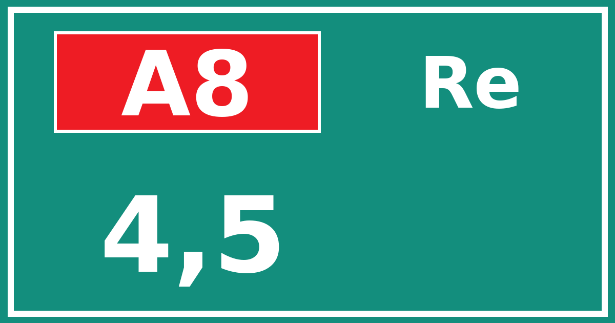 Hectometerbord A8 4,5 zijde Re