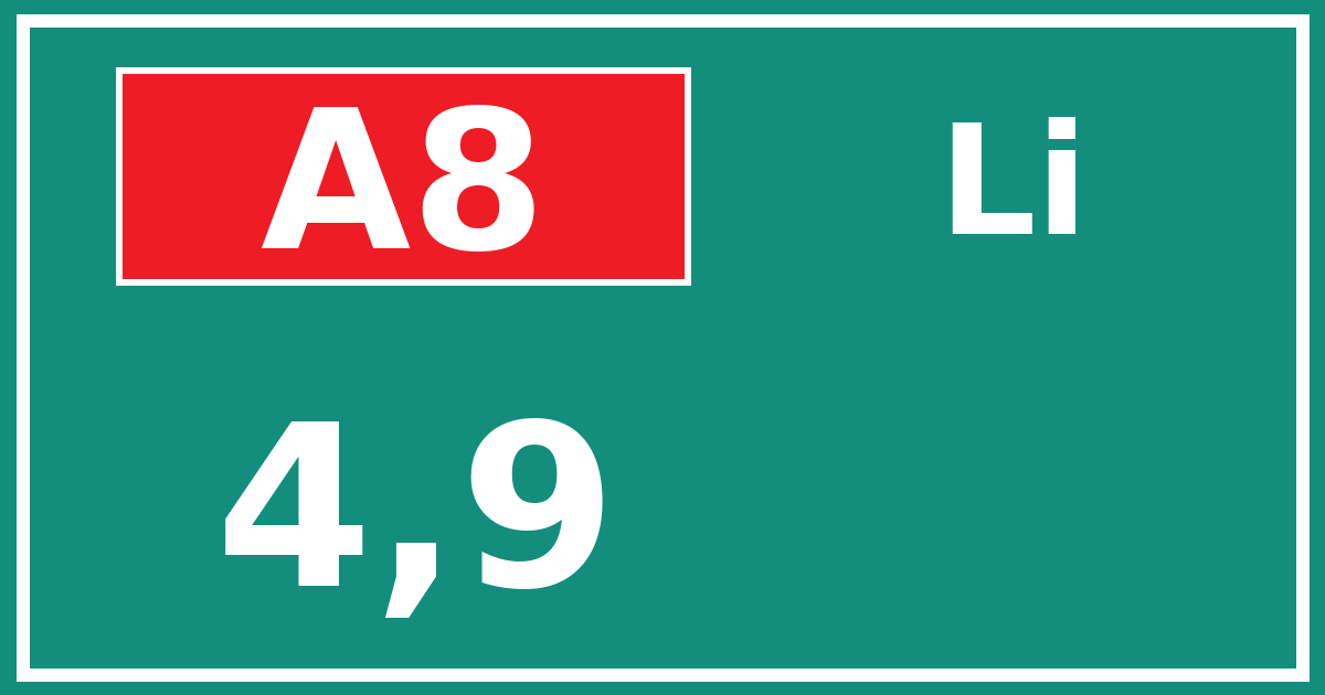 Hectometerbord A8 4,9 zijde Li