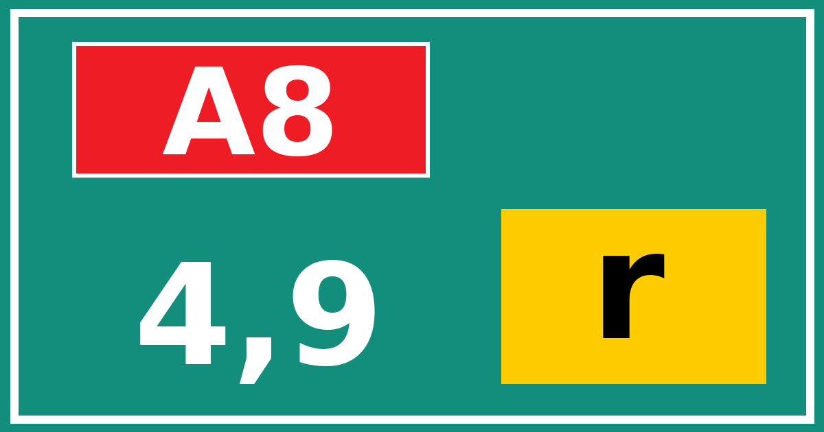 Hectometerbord A8 4,9 letter r