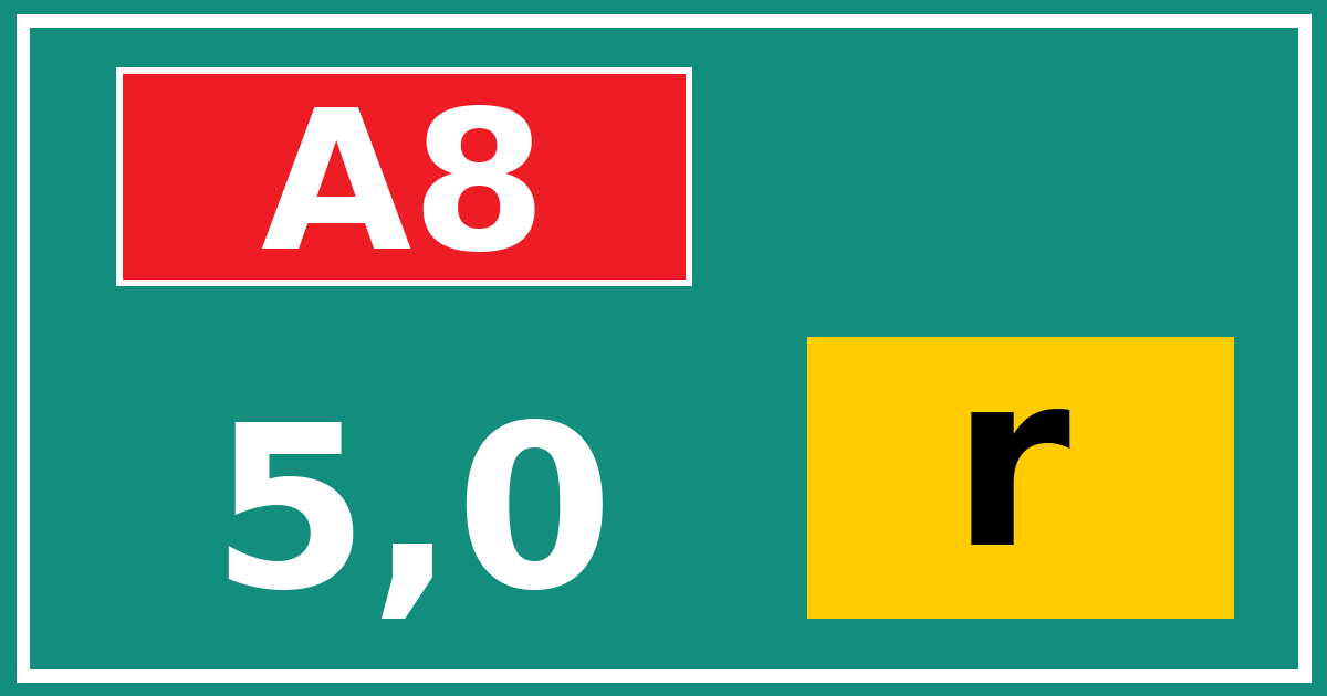 Hectometerbord A8 5,0 letter r
