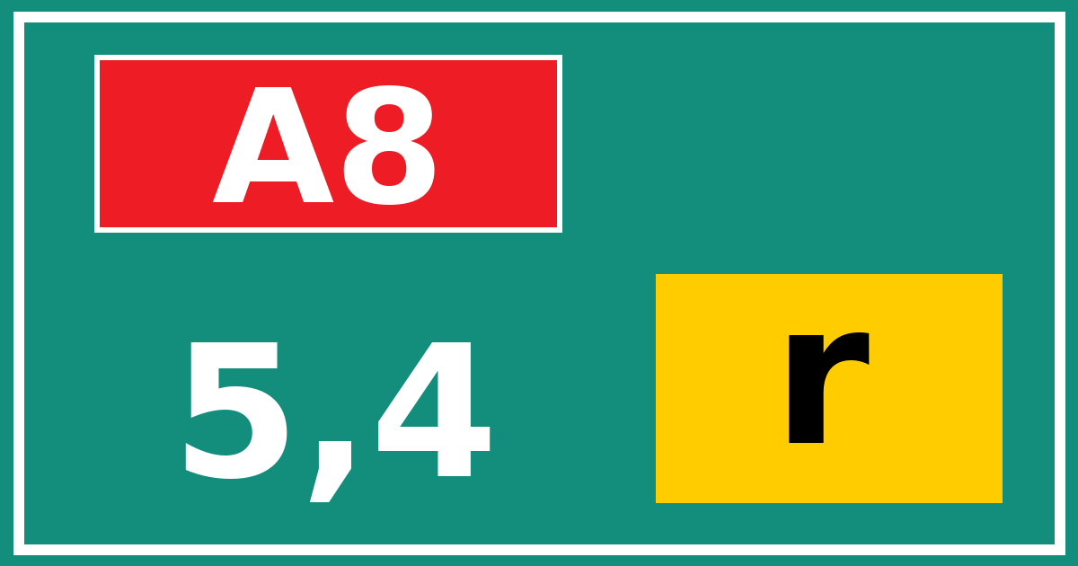 Hectometerbord A8 5,4 letter r