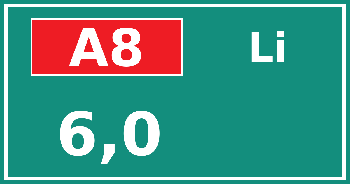 Hectometerbord A8 6,0 zijde Li