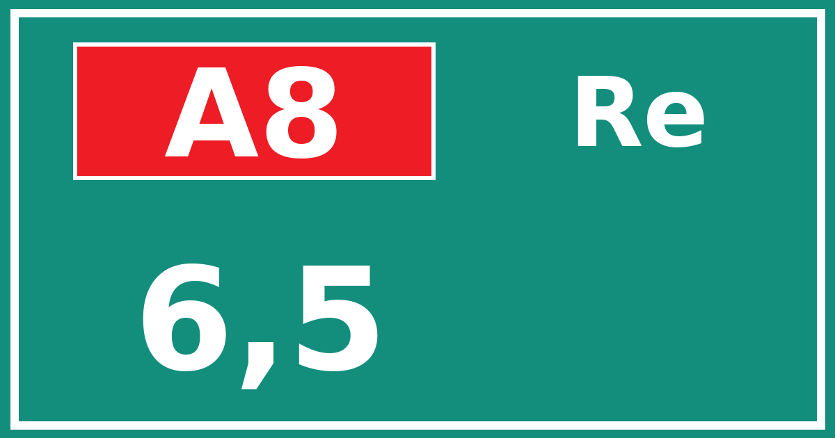 Hectometerbord A8 6,5 zijde Re