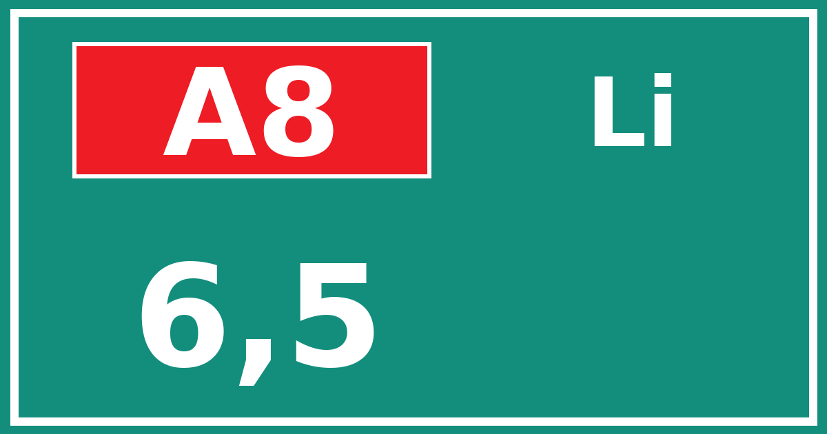 Hectometerbord A8 6,5 zijde Li