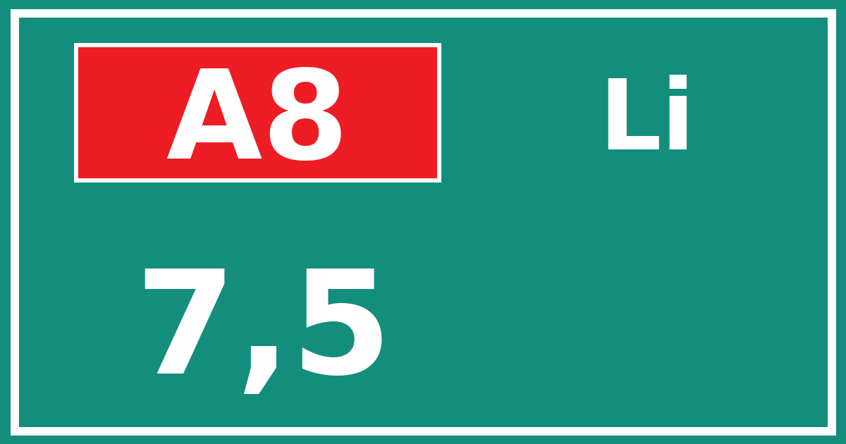 Hectometerbord A8 7,5 zijde Li
