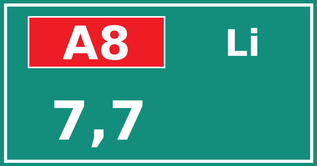 Hectometerbord A8 7,7 zijde Li