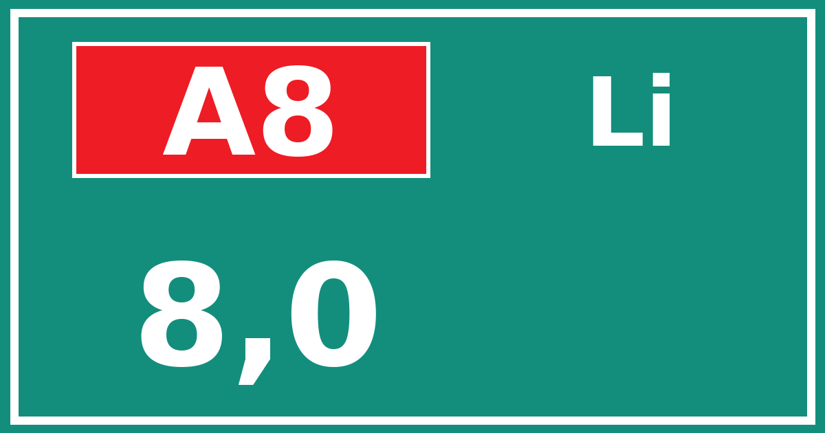 Hectometerbord A8 8,0 zijde Li