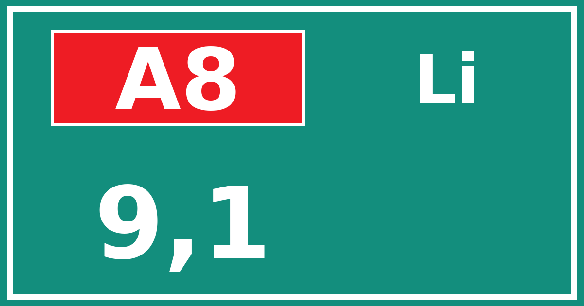 Hectometerbord A8 9,1 zijde Li