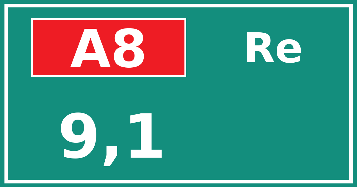 Hectometerbord A8 9,1 zijde Re