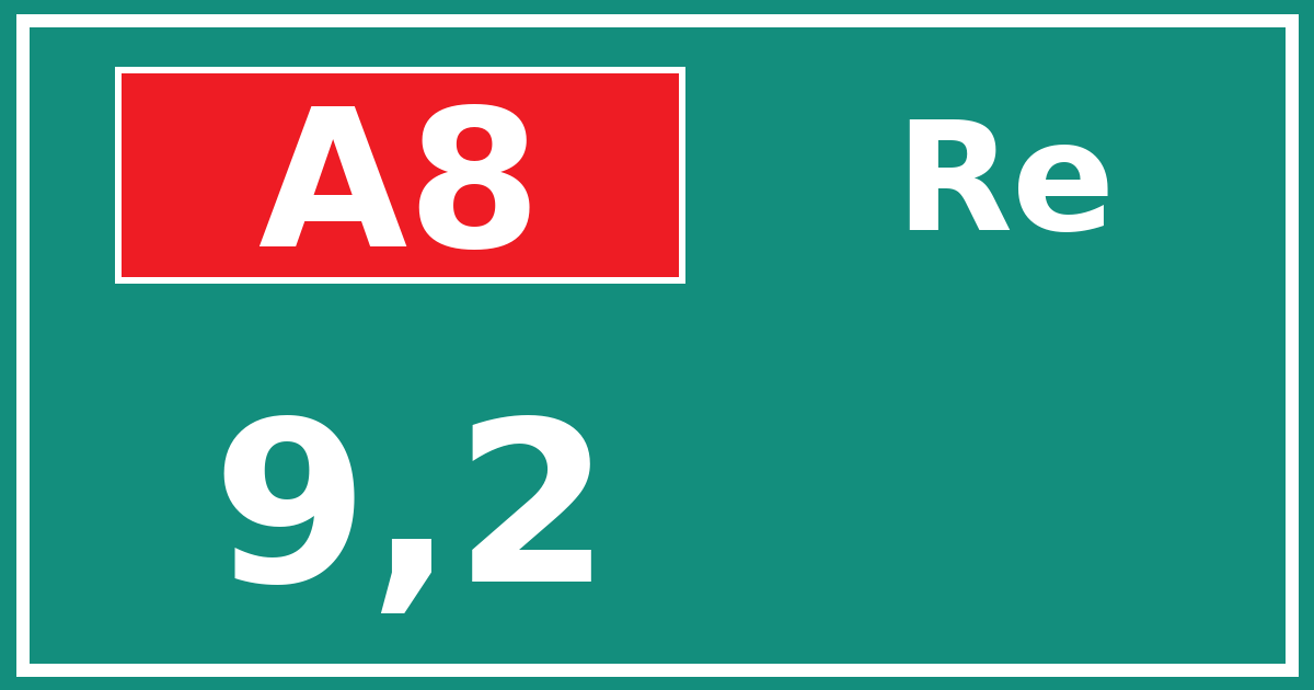 Hectometerbord A8 9,2 zijde Re