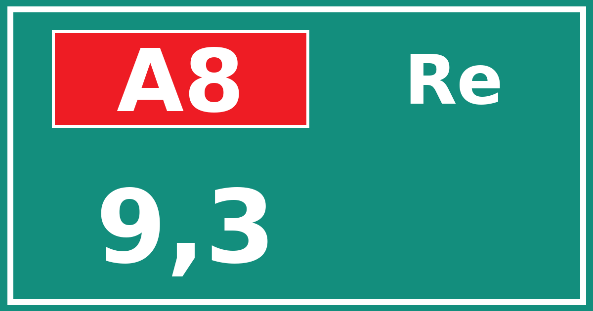 Hectometerbord A8 9,3 zijde Re