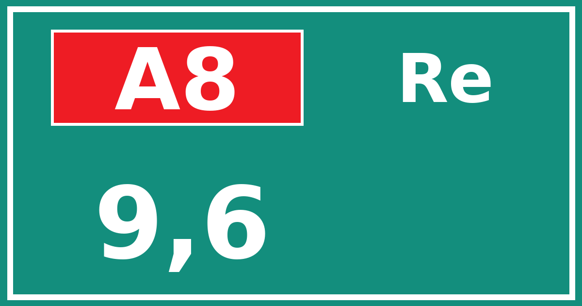 Hectometerbord A8 9,6 zijde Re