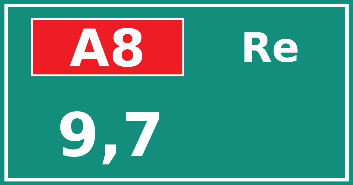 Hectometerbord A8 9,7 zijde Re