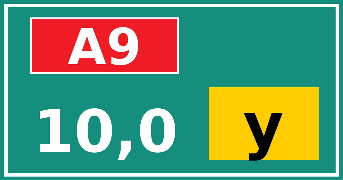 Hectometerbord A9 10,0 letter y