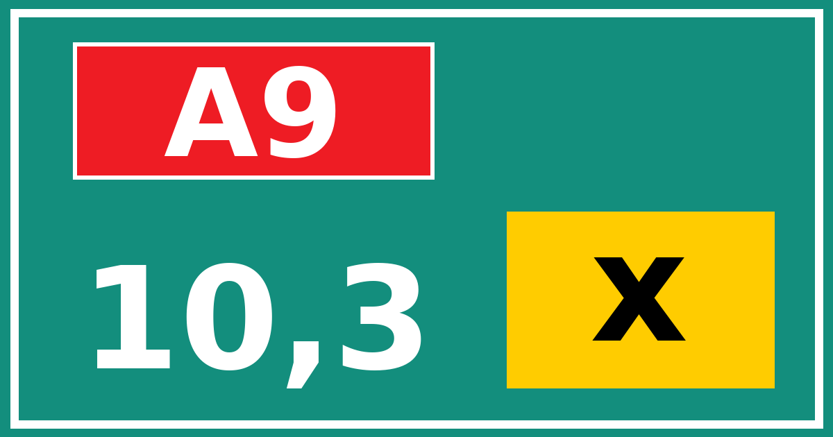 Hectometerbord A9 10,3 letter x