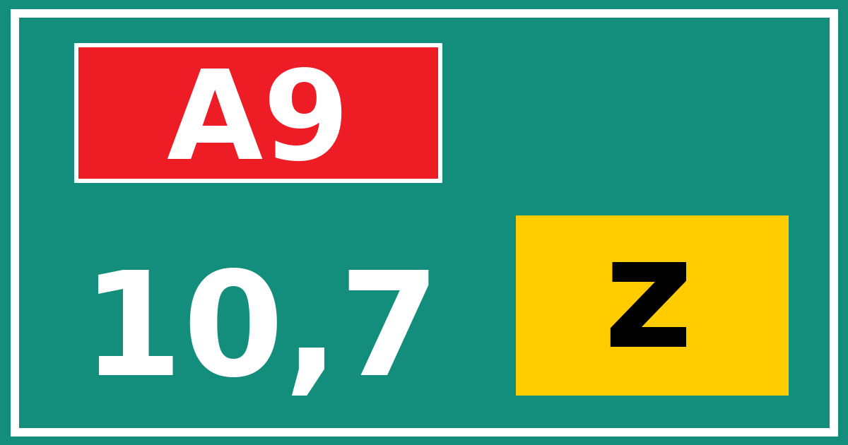 Hectometerbord A9 10,7 letter z