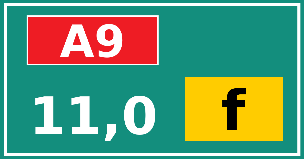 Hectometerbord A9 11,0 letter f