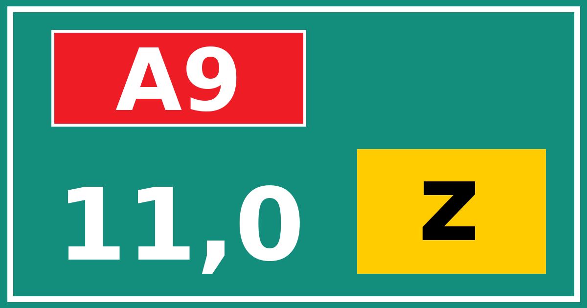 Hectometerbord A9 11,0 letter z