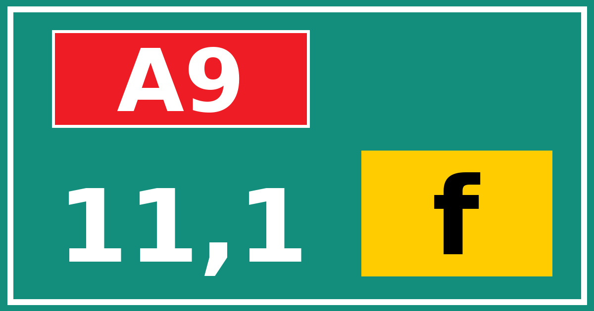 Hectometerbord A9 11,1 letter f