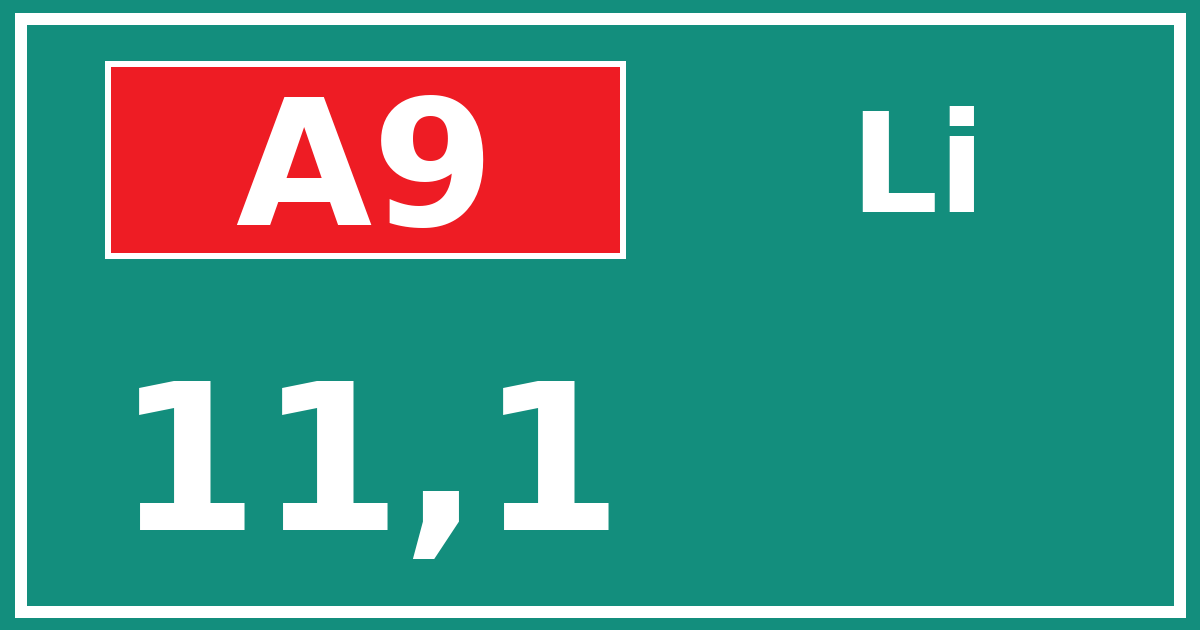 Hectometerbord A9 11,1 zijde Li
