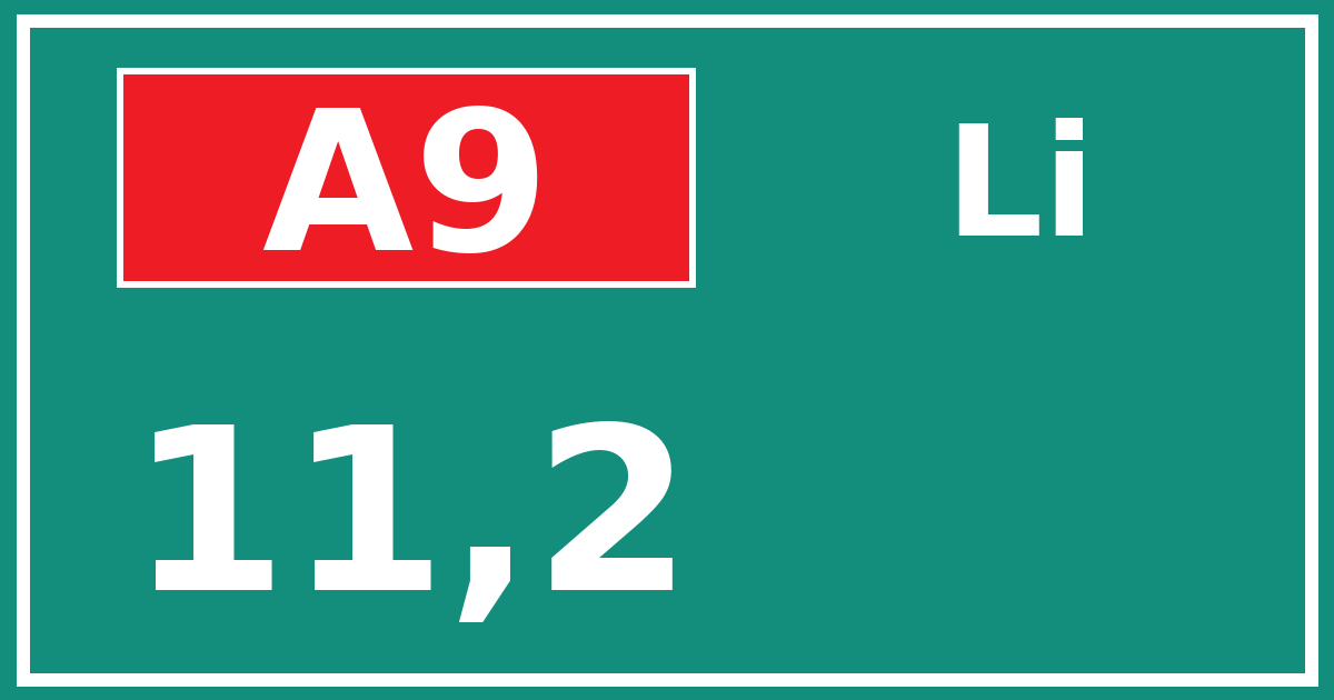 Hectometerbord A9 11,2 zijde Li