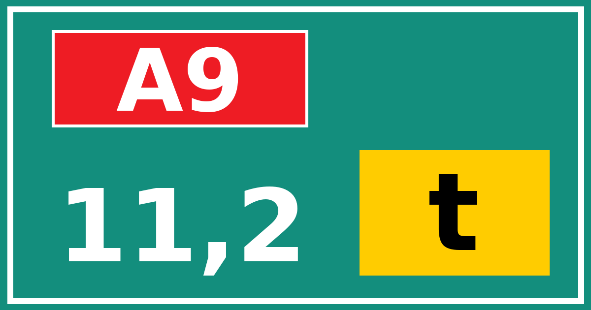 Hectometerbord A9 11,2 letter t
