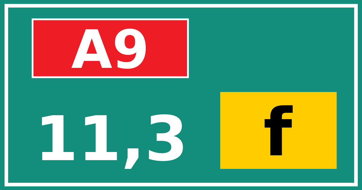 Hectometerbord A9 11,3 letter f