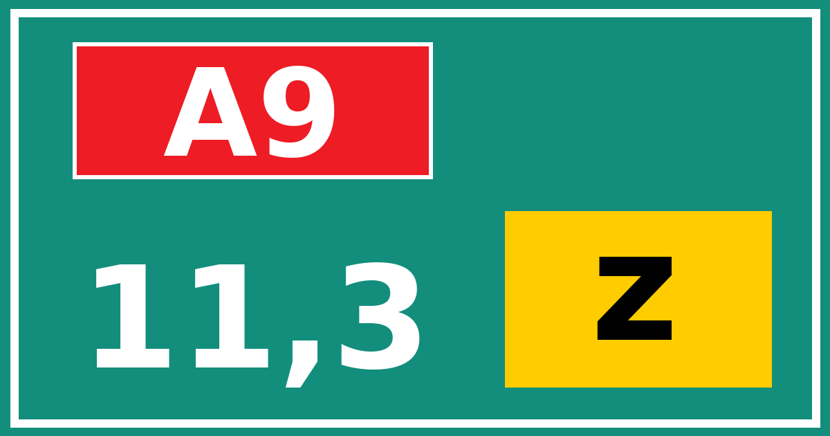 Hectometerbord A9 11,3 letter z