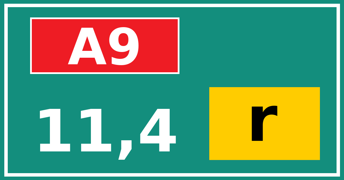 Hectometerbord A9 11,4 letter r
