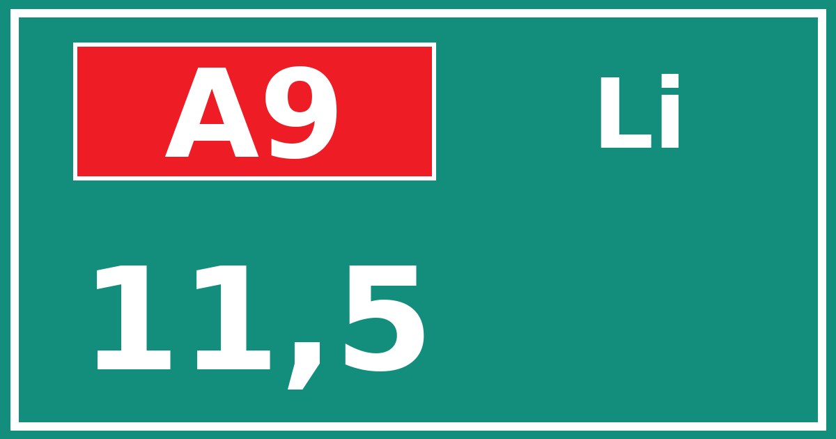 Hectometerbord A9 11,5 zijde Li