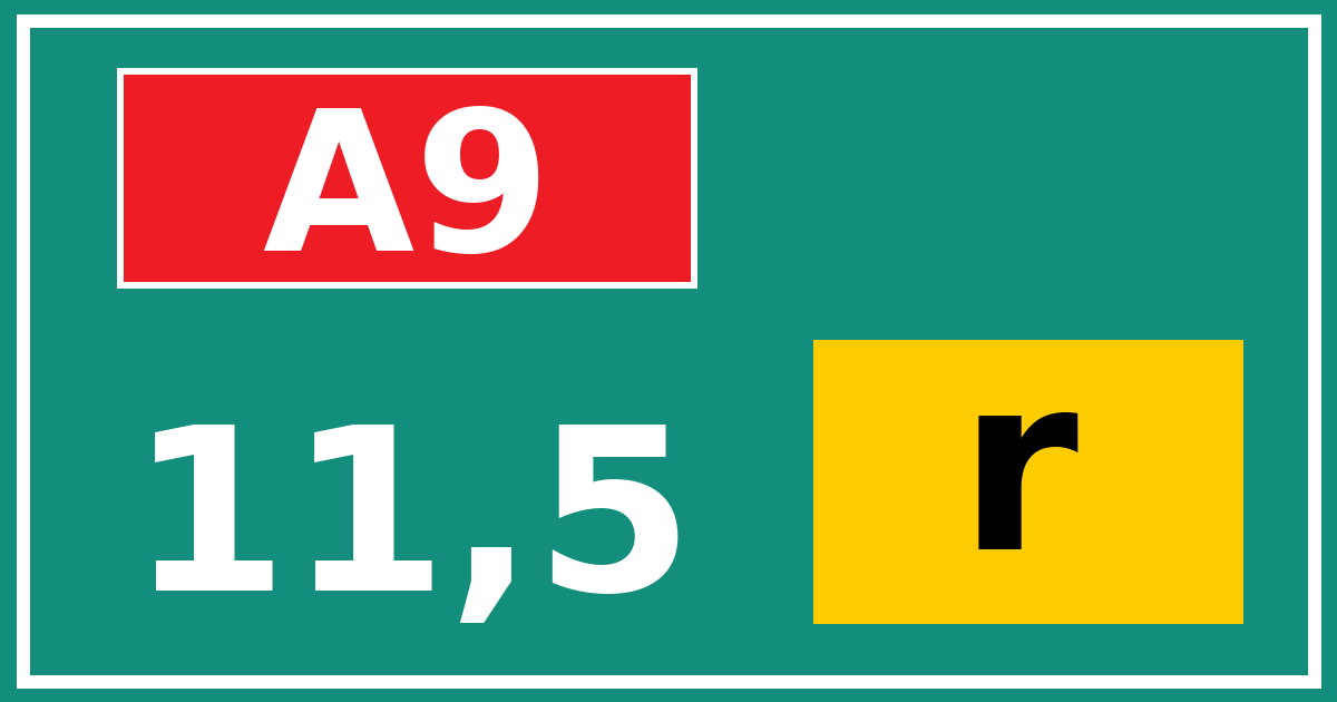 Hectometerbord A9 11,5 letter r
