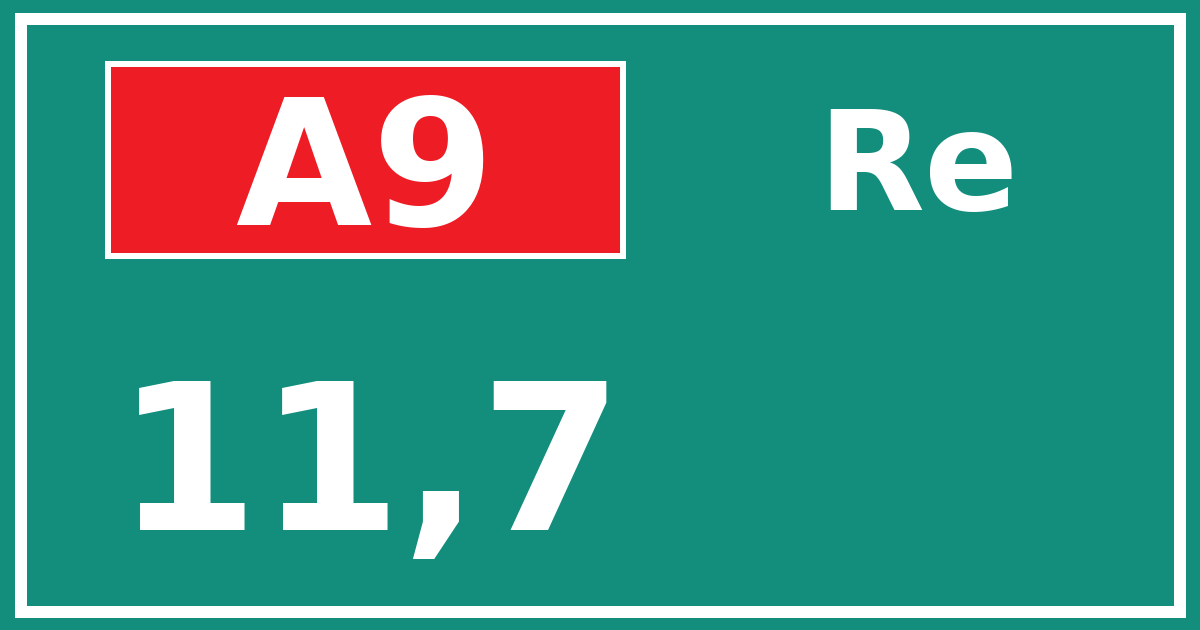 Hectometerbord A9 11,7 zijde Re