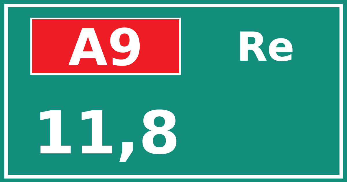 Hectometerbord A9 11,8 zijde Re