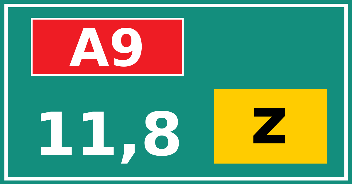 Hectometerbord A9 11,8 letter z