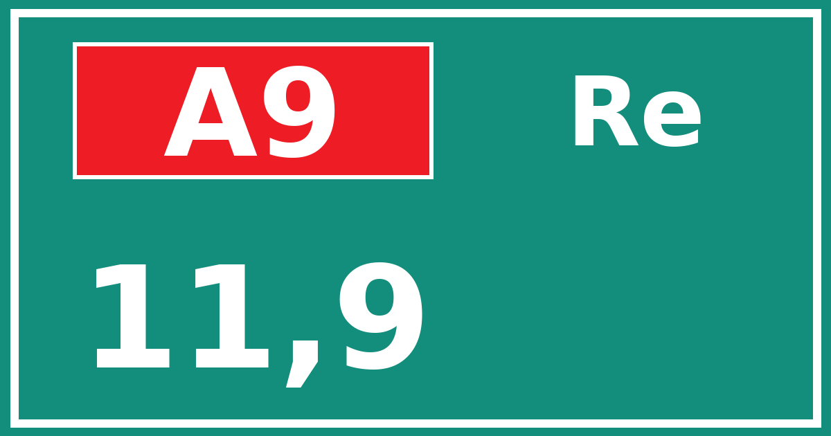 Hectometerbord A9 11,9 zijde Re
