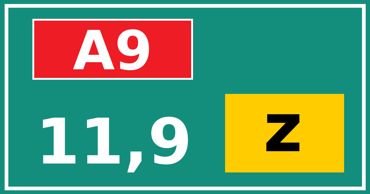 Hectometerbord A9 11,9 letter z