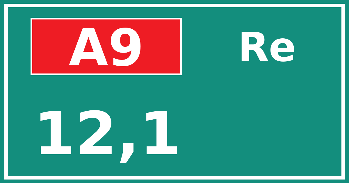 Hectometerbord A9 12,1 zijde Re