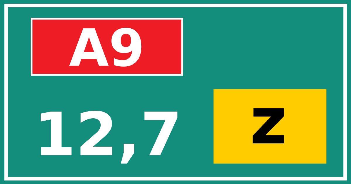 Hectometerbord A9 12,7 letter z