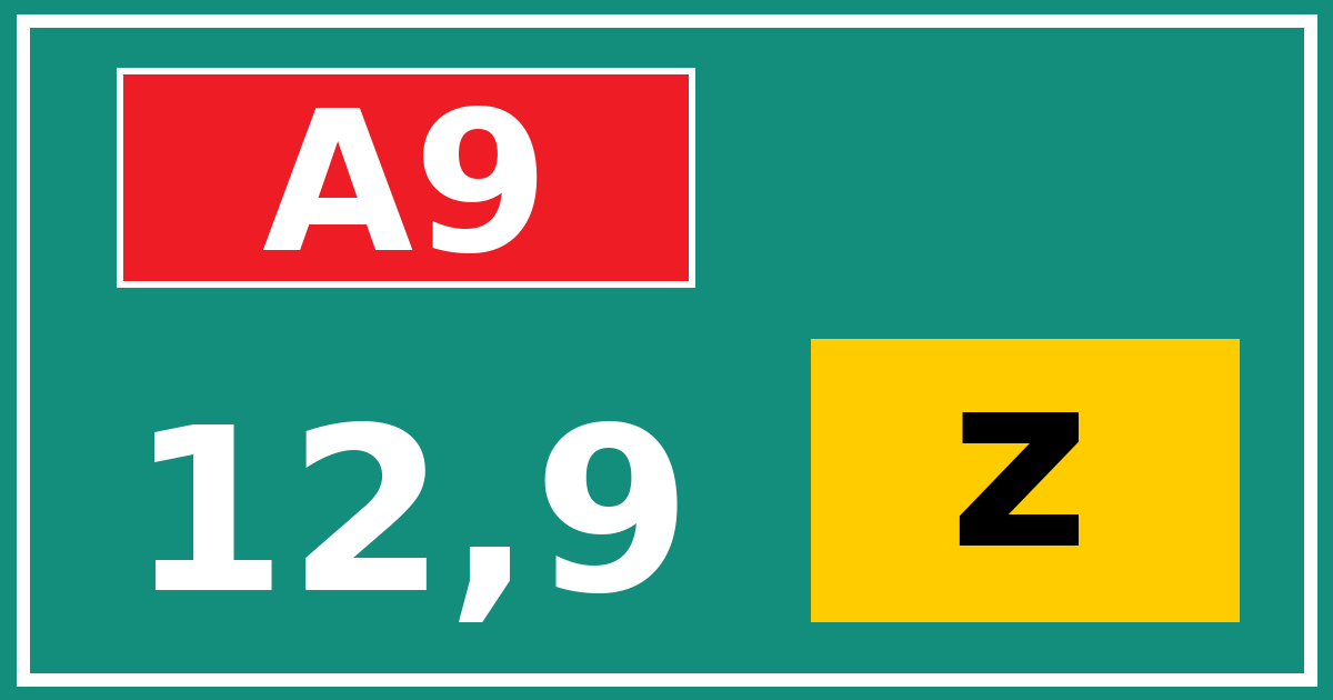Hectometerbord A9 12,9 letter z