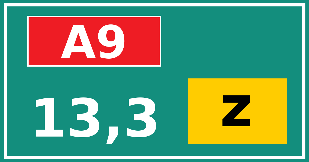 Hectometerbord A9 13,3 letter z