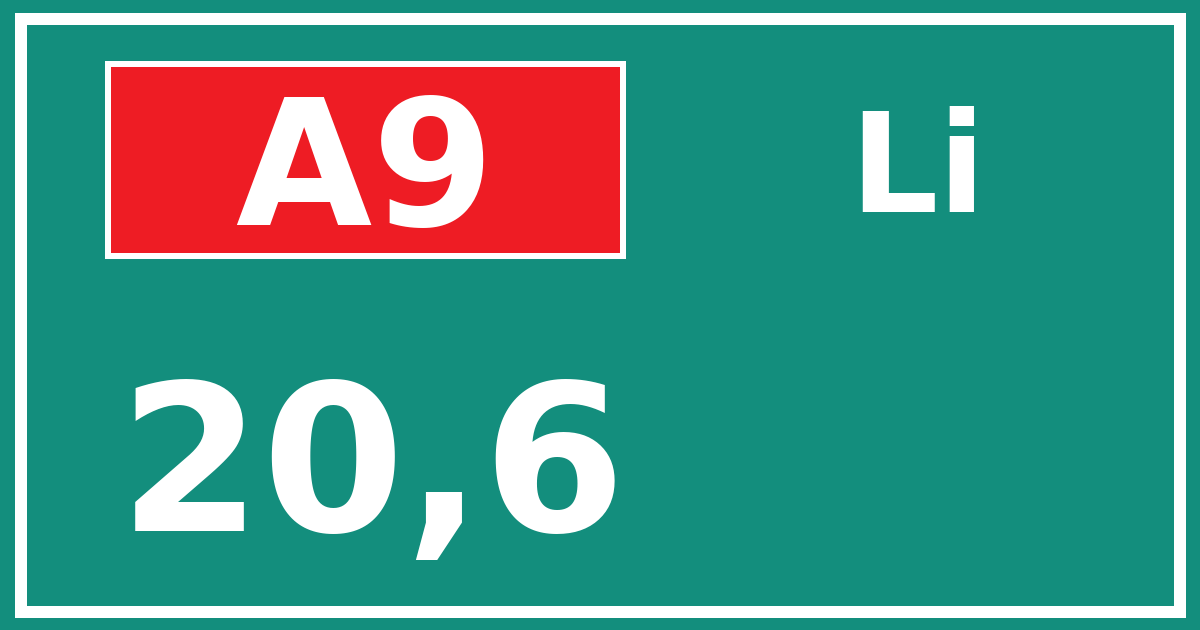Hectometerbord A9 20,6 zijde Li