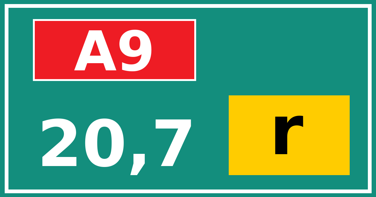 Hectometerbord A9 20,7 letter r