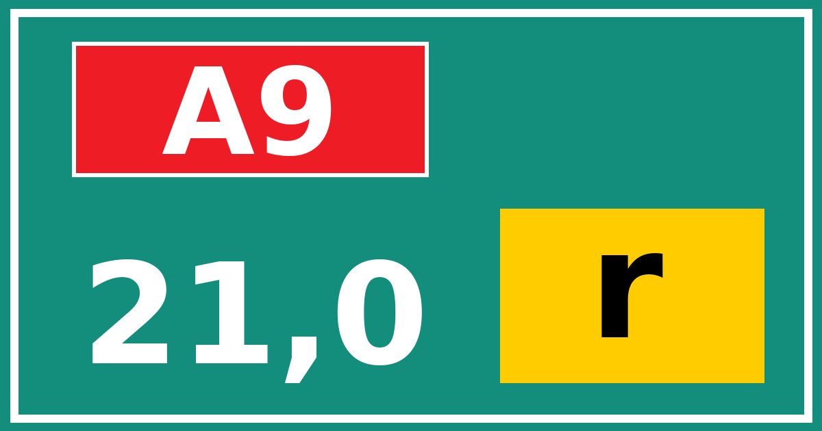 Hectometerbord A9 21,0 letter r