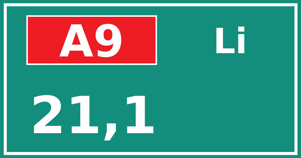 Hectometerbord A9 21,1 zijde Li